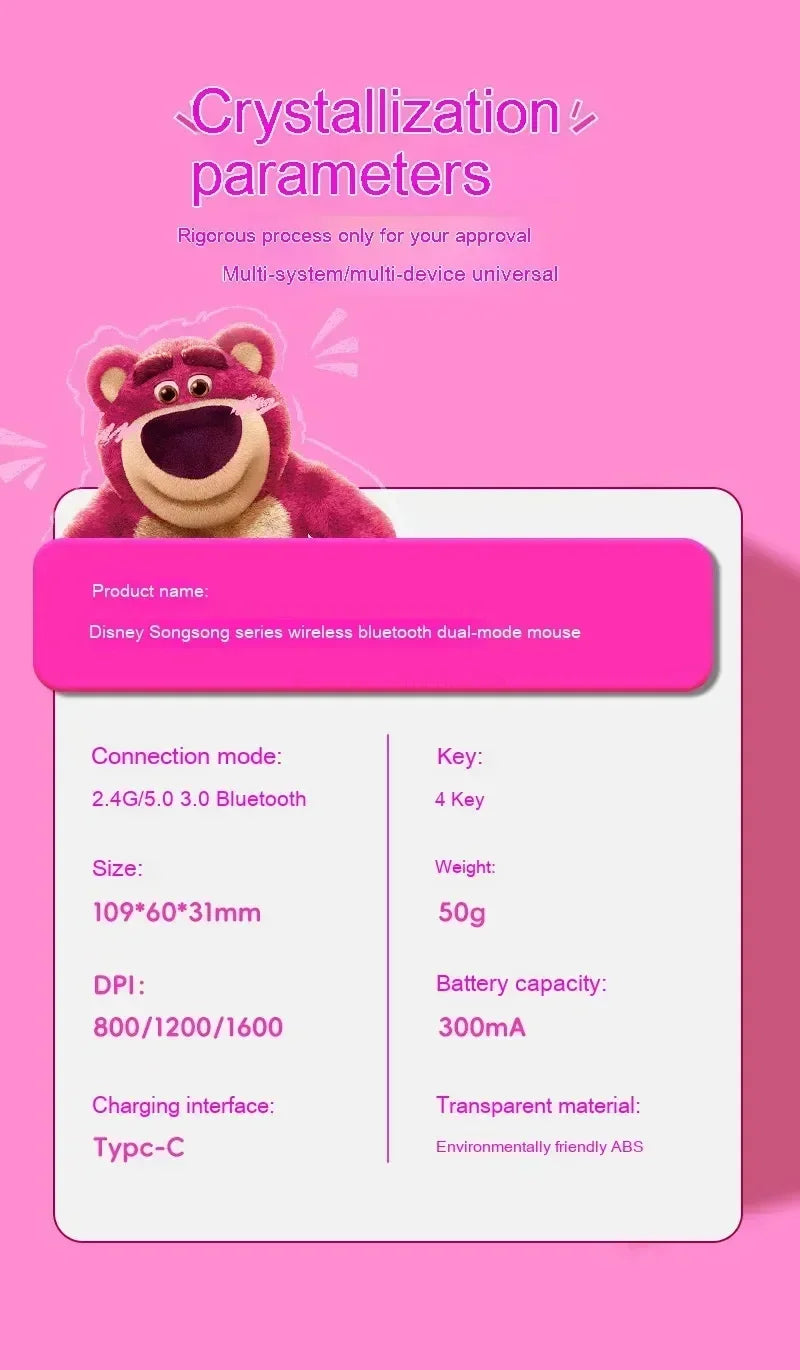 New Disney Wireless 2.4g Transparent Mouse Dual Bluetooth Charging Mute Silent Female Tablet Computer Notebook Office Gift