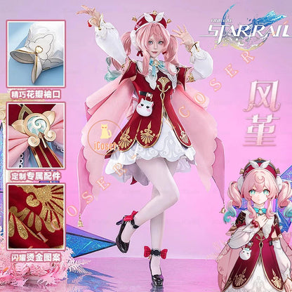 iCoser Honkai Star Rail Hyacine Cosplay Costume Wig Dress Hat Uniform Amphoreus Halloween Party for Women Girls Carnival Props