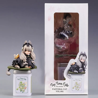 12cm Tea Party Cat Anime Figure Q Version Kawaii Tea Time Cats Tea Pot Cat Action Figure Collection Model Japanese Dolls Hobbies
