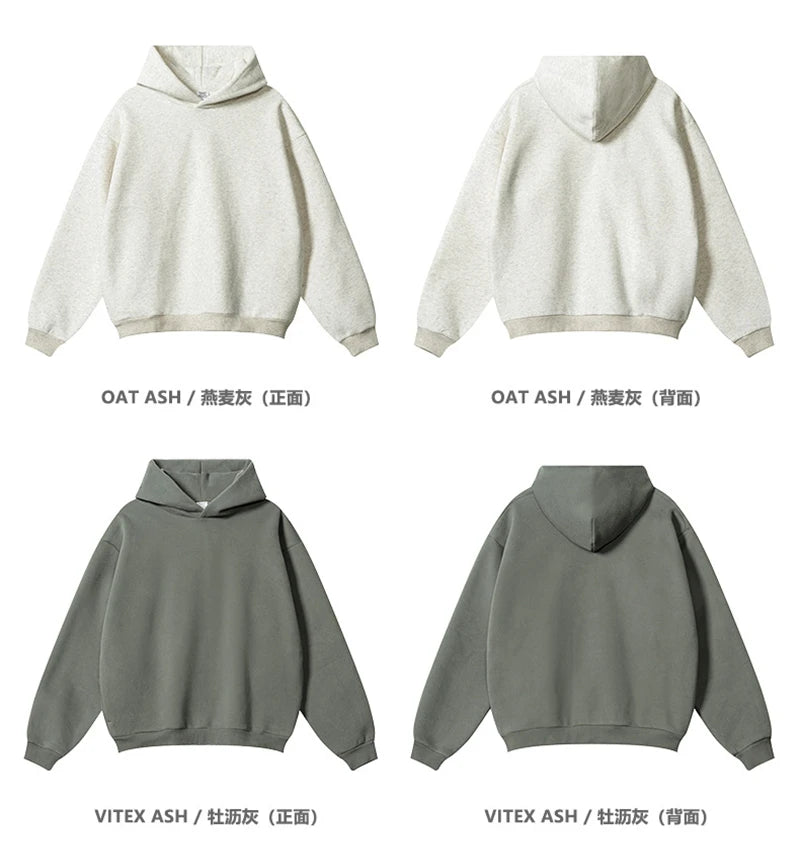 ZODF New Winter Men Solid Fleece Hoodies Unisex Women 345gsm Loose Warm Side Zipper Pocket Hooded Pullovers Brand Clothes HY0867