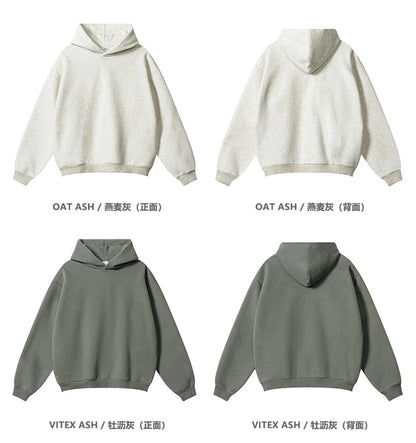 ZODF New Winter Men Solid Fleece Hoodies Unisex Women 345gsm Loose Warm Side Zipper Pocket Hooded Pullovers Brand Clothes HY0867