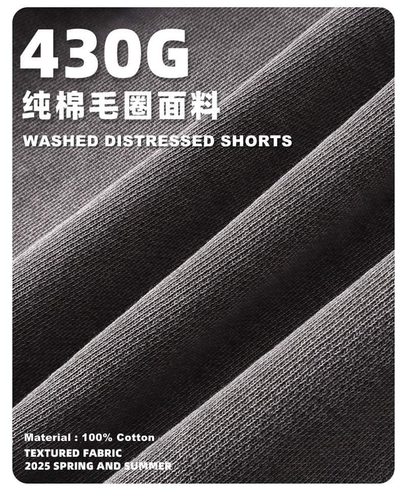 ZODF Retro Men Heavy-Weight Washed 430gsm Shorts Unisex High Street Patchwork Summer Distressed Cotton Shorts HY1035