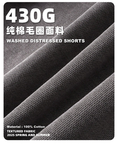 ZODF Retro Men Heavy-Weight Washed 430gsm Shorts Unisex High Street Patchwork Summer Distressed Cotton Shorts HY1035