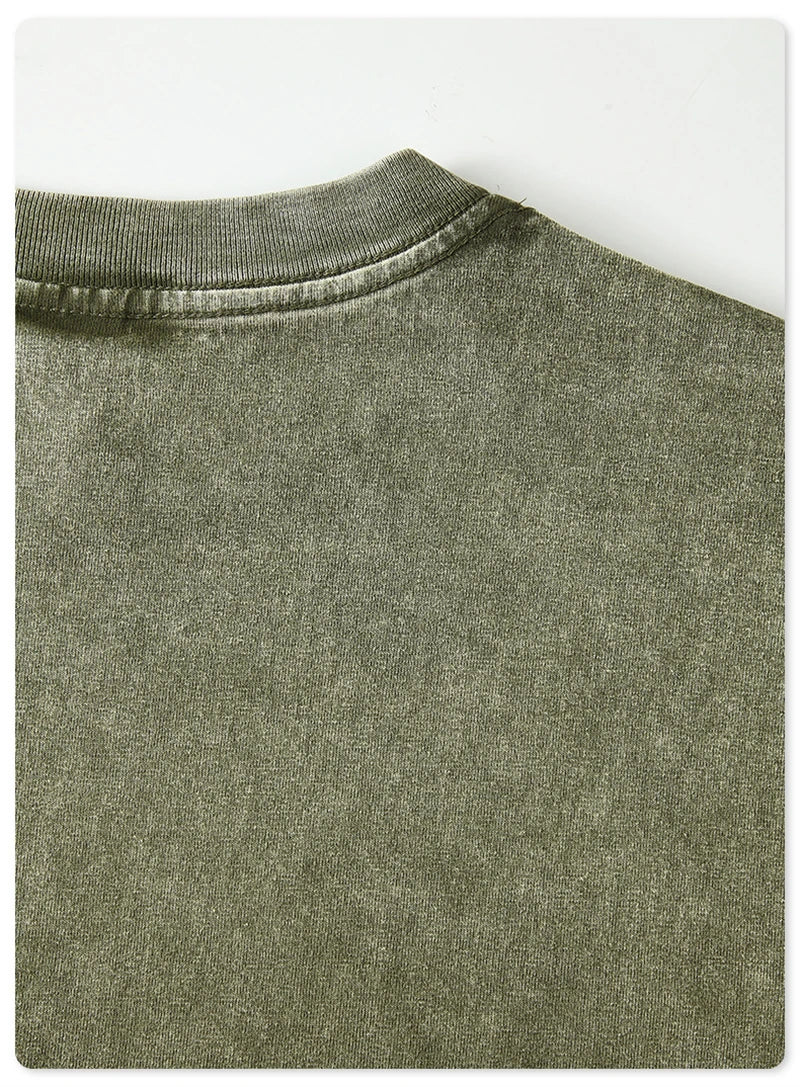 ZODF Retro 2025 Men Autumn Batik Washed T Shirt Unisex Oversized Basic Long Sleeve Solid 270gsm Cotton T-Shirts Tees HY0641