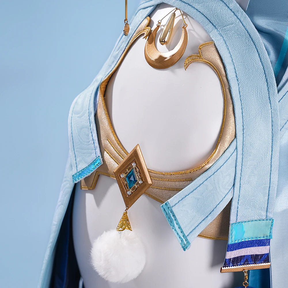 Genshin Impact Lauma Cosplay Costume Wig Dress Uniform Headwear Earrings Frostmoon Scions Halloween Party for Women Girls iCoser