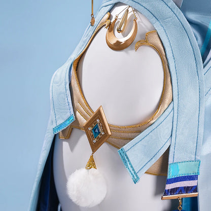 Genshin Impact Lauma Cosplay Costume Wig Dress Uniform Headwear Earrings Frostmoon Scions Halloween Party for Women Girls iCoser