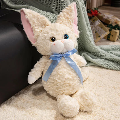 Cartoon Devon Rex cat Plushies Soft Doll Cute White Black Cat with Bowknot Decor Stuffed Toy Sweet Lady Style Kitten For Girl