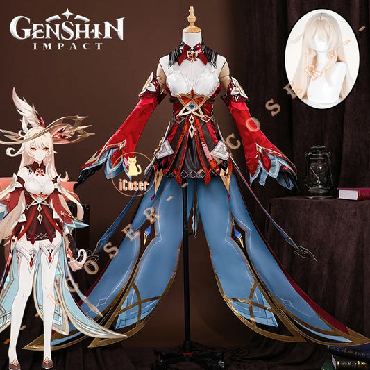 Genshin Impact Alice Cosplay Costume Wig Dress Headwear Ring Game Uniform Halloween Party for Women Girls Role Play Outfit Props