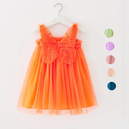 Girl Clothes 2024 Summer Princess Dresses Orange Sleeveless Dress Korean Kids Dress Butterfly Party Holiday Dresses for Children