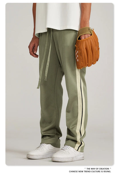 ZODF Spring Summer 275GSM Basic Side Webbing Trousers For Men Unisex American Retro Casual Sports Straight Pants HY0540