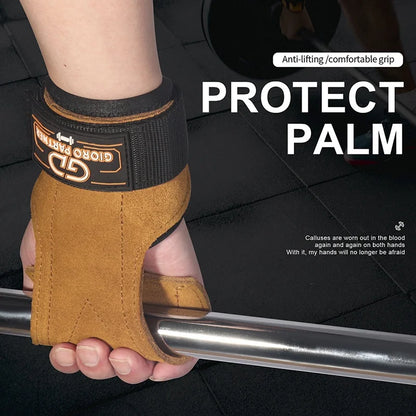 Cowhide Weightlifting Gloves with Heavy Duty Adjustable Wrist Straps for Powerlifting and Deadlifts Padded Bodybuilding