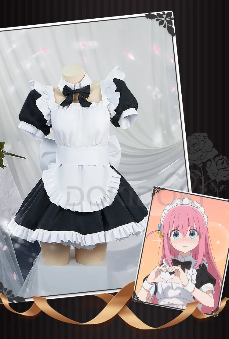 Gotou Hitori Cosplay Anime Bocchi the Rock! 【S-2XL】DokiDoki Cute Maid Uniform Dress Gotou Hitori Women Cosplay Costume Plus Size