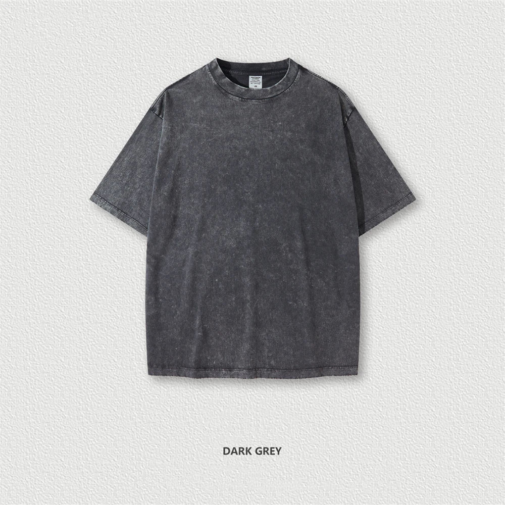 ZODF New Summer Men Washed Batik Cotton T Shirts Unisex American Retro High Street 270gsm Short Sleeve Tees Streetwear HY0489