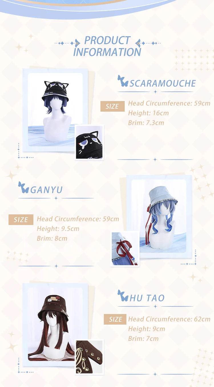 Scaramouche/Hutao/Ganyu Doujin Hat Game Genshin Impact DokiDoki-SR Cosplay Wanderer Hu Tao Ganyu Cute Bucket Hat Genshin Impact