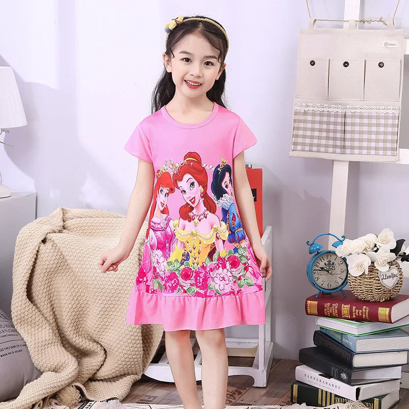 Girls Night Dress Summer Cartoon Snow White Frozen Princess Elsa Mermaid Print Toddler Girl Nightgown for Teens
