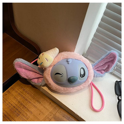 New Disney Stitch Cartoon Plush Backpack Cute Winter Gift For Girls Stuffed Animal Toy Plushie Bag Kids Carry-On Satchel