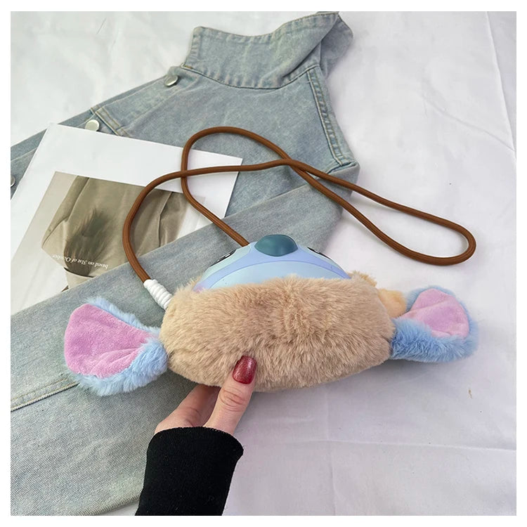 New Disney Stitch Cartoon Plush Backpack Cute Winter Gift For Girls Stuffed Animal Toy Plushie Bag Kids Carry-On Satchel