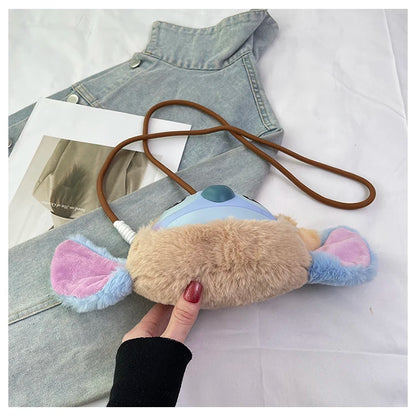 New Disney Stitch Cartoon Plush Backpack Cute Winter Gift For Girls Stuffed Animal Toy Plushie Bag Kids Carry-On Satchel