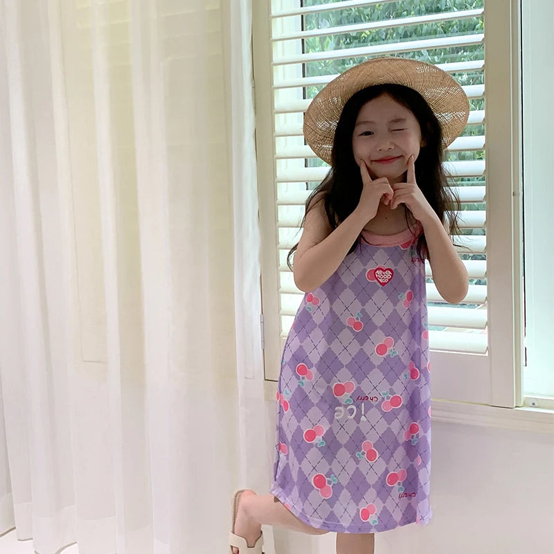 Girls Night Dresses Summer Sleeveless Pink Red Camisole Toddler Girl Sleepwear Nightgown 2 to 3 4 5 6 7 8 9 10 11 12 13 14 Years