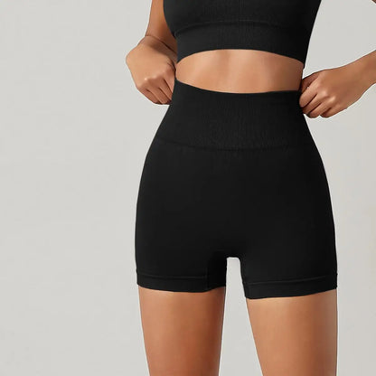 Fitness Shorts for Women High Waist Tight Cycling Yoga Breathable Sports Pants No Awkward Lines - black / L