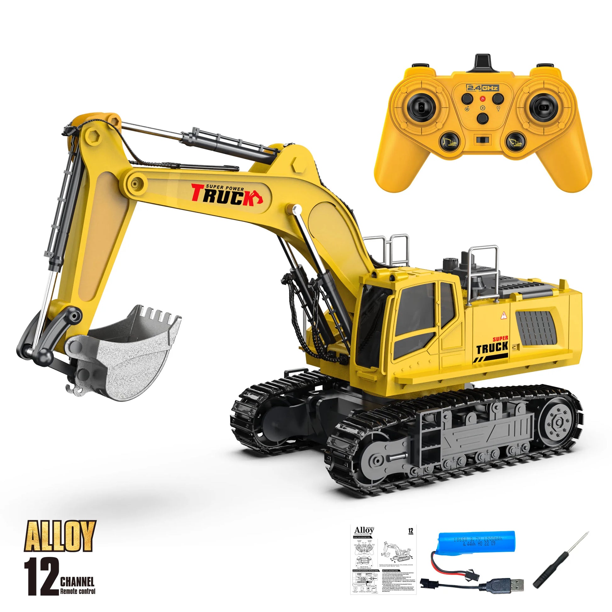Alloy RC Excavator Truck Toy Remote Control Engineering Vehicle Electric Construction for Kids Boys Birthday Gift