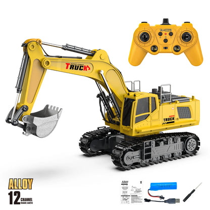Alloy RC Excavator Truck Toy Remote Control Engineering Vehicle Electric Construction for Kids Boys Birthday Gift