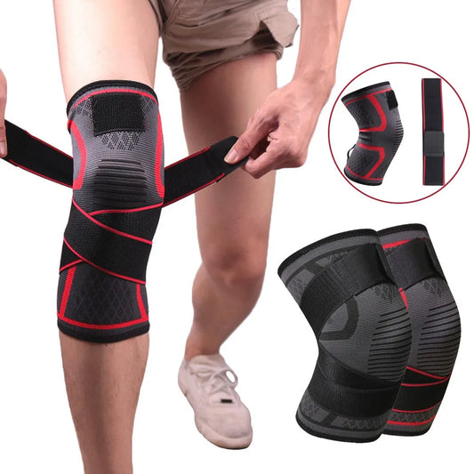 1pc Dual-Purpose Pressurized Knee Pad with Detachable Strap for Fitness Running and Pain Relief - black / L