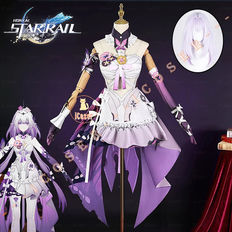 iCoser Honkai Star Rail Castorice Cosplay Costume Wig Dress Uniform Headwear Halloween Party for Women Girls Carnival Cos Props