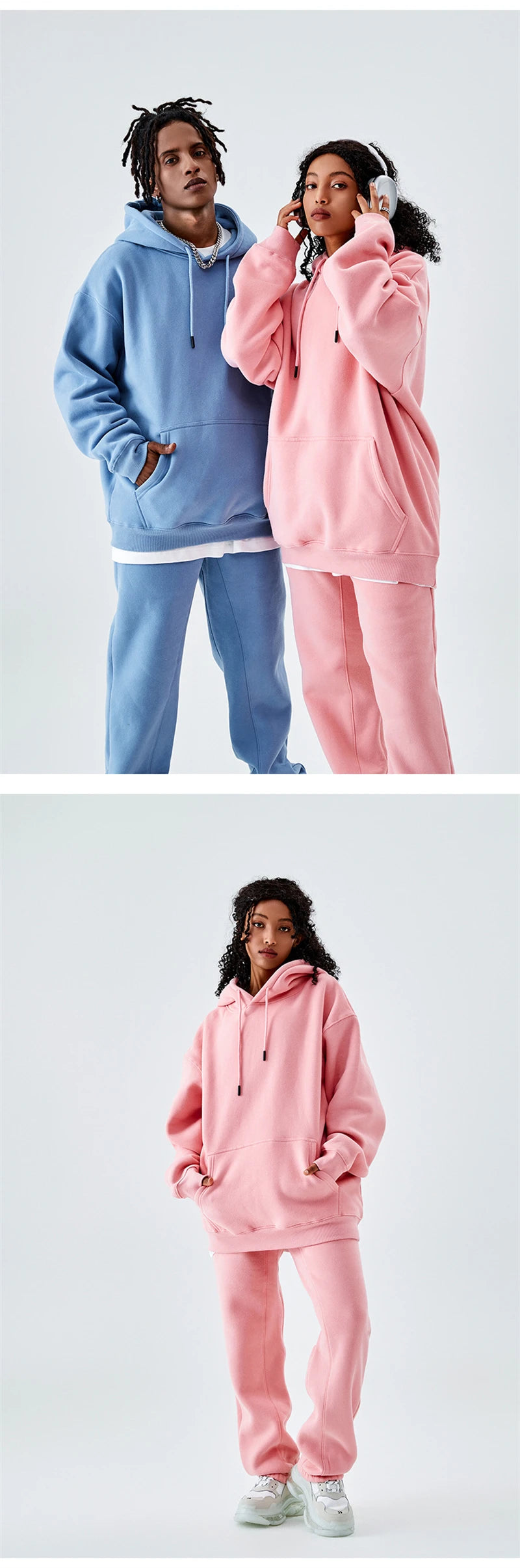 ZODF Casual Winter Men 350gsm Fleece Hoodie Unisex Loose Warm Solid Hooded Sweatshirt Pullover 18 Colors HY0728