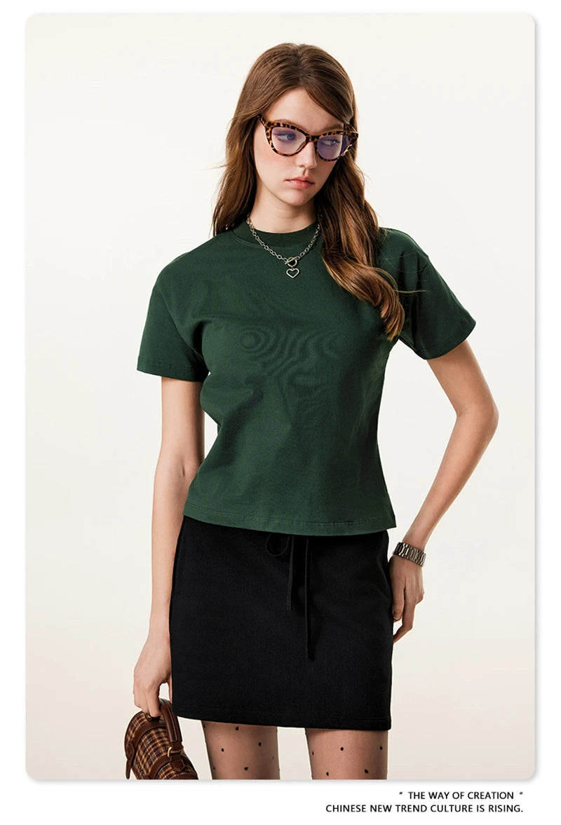 ZODF Women 2025 Summer 255gsm Cotton T-Shirts Hotsweet Girls Casual Solid Comfortable Sport T Shirt Brand Tops HY0978