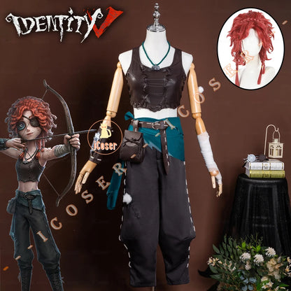 Identity V Archer Cosplay Costume Wig Brynhildr Vilulf Uniform Glasses Eye Patch Halloween Party for Women Girls Carnival Props