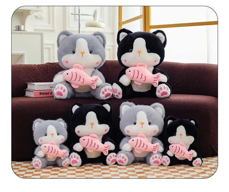 45cm Kawaii Stuffed Toys Lace Scarf Cat Plush Doll Fluffy Soft Cat Baby Doll Cute Cartoon Cat Stuffed Toy Home Decor Kid Gifts