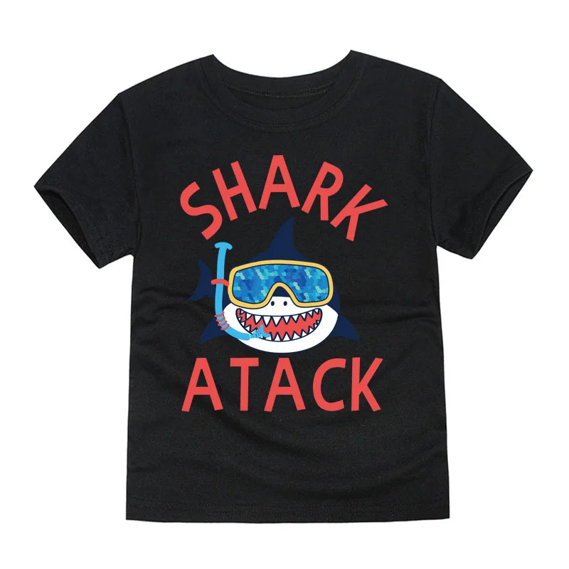 Boys Clothes Cotton Kids Toddlers 2 to 3 4 5 6 7 8 9 10 11 12 Years Dark Blue Shirt Short Shark Tops Designer Children Clothing