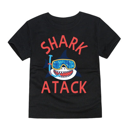 Boys Clothes Cotton Kids Toddlers 2 to 3 4 5 6 7 8 9 10 11 12 Years Dark Blue Shirt Short Shark Tops Designer Children Clothing