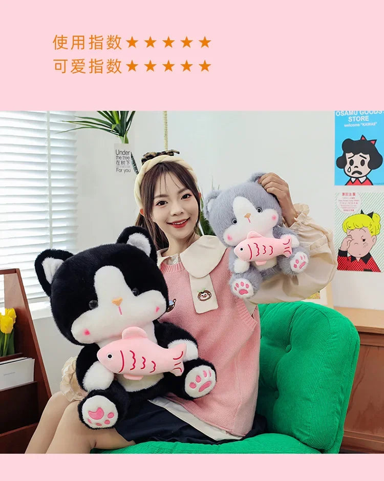 45cm Kawaii Stuffed Toys Lace Scarf Cat Plush Doll Fluffy Soft Cat Baby Doll Cute Cartoon Cat Stuffed Toy Home Decor Kid Gifts