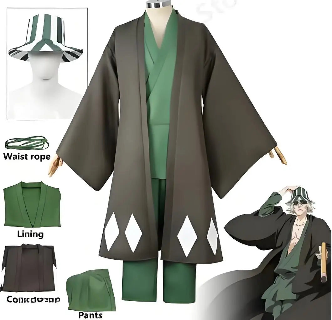 Bleach Urahara Kisuke Cosplay Costume Set Polyester Adult Unisex