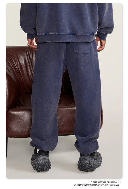 ZODF Winter Men Washed Thick Fleece 400gsm Loose Fit Joggers Sweatpants Streetwear HY0668