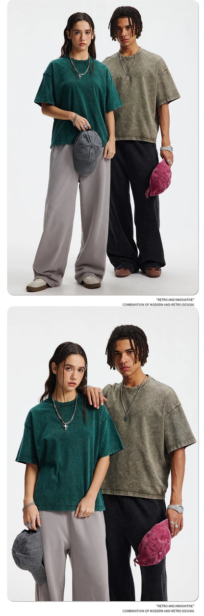 ZODF New Hip Hop Washed Cotton Boxy T-Shirts For Men Unisex Retro Loose Fit Basic Short Version T Shirt Brand Tops HY1076