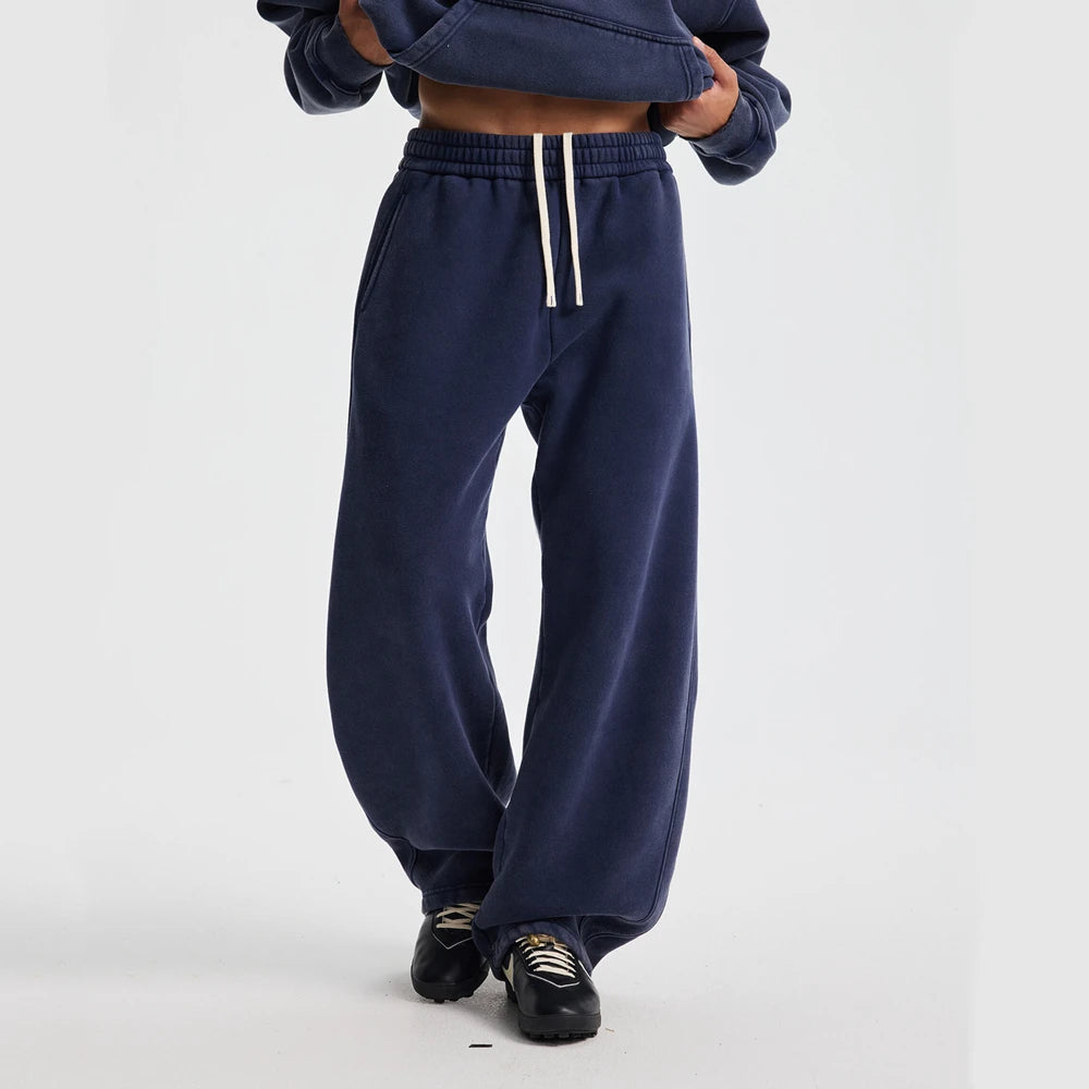 ZODF New 2025 Winter Batik Washed Man Fleece Pants Unisex High Street Distressed Thick Warm Straight Trousers Sweatpants HY1166