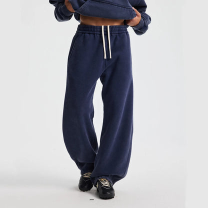 ZODF New 2025 Winter Batik Washed Man Fleece Pants Unisex High Street Distressed Thick Warm Straight Trousers Sweatpants HY1166