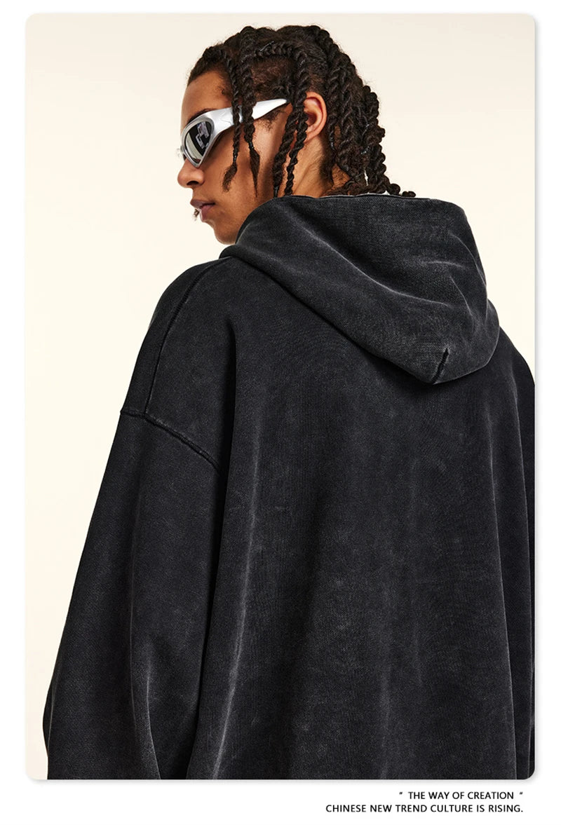 ZODF Retro Autumn Winter Washed Cotton Hoodies Unisex Loose 380gsm Knitted Sport Hooded Pullovers Brand Clothes HY0884