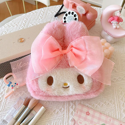 Sanrio My Melody Cosmetic Bag Lovely Plush Bag Handbag Large Capacity Coin Purse Cosmetic Storage Bag Messenger Bag Gifts Girl