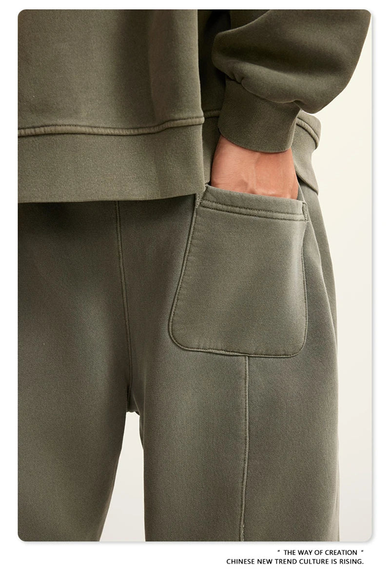 ZODF 2025 Autumn Winter Men’s Washed Fleece Sweatpants 355gsm Loose Retro Joggers Streetwear HY0653