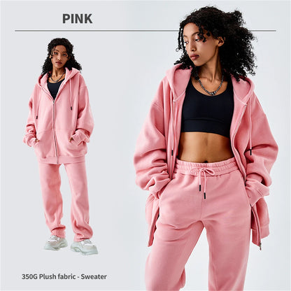 ZODF Basic Winter Men Fleece Zipper Hoodies Unisex Casual Loose 350gsm Warm Solid Hooded Sweatshirts Coats 18 Colors HY0726