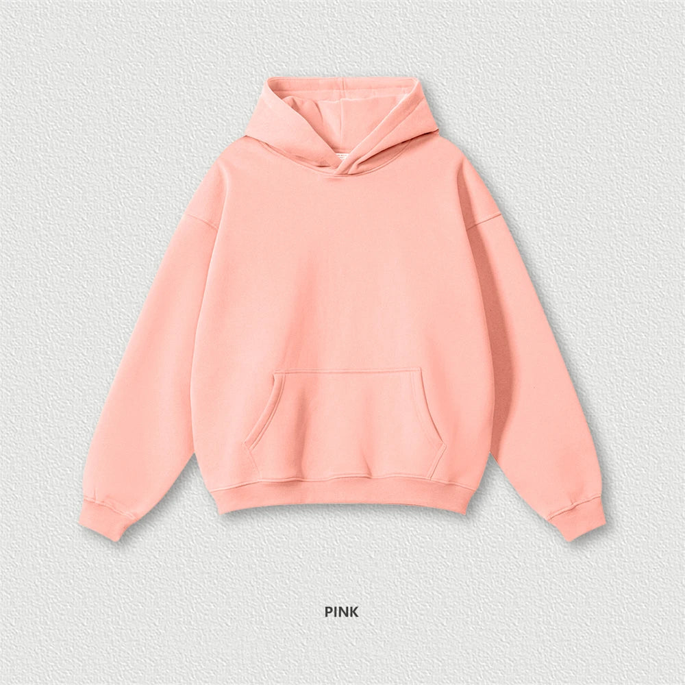 ZODF New 2024 Autumn Winter Men 345gsm Fleece Hoodies Unisex Women Relax Fit Warm Solid Hooded Pullovers Sweatshirts HY0863