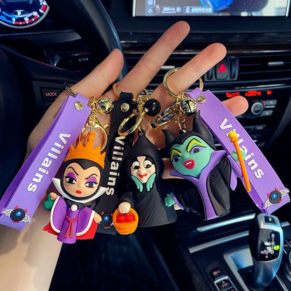 Anime Disney Figure Villain Maleficent The Evil Queen Cruella Silicone Keychain Bag Key Ring Pendant Children Toy Birthday Gifts