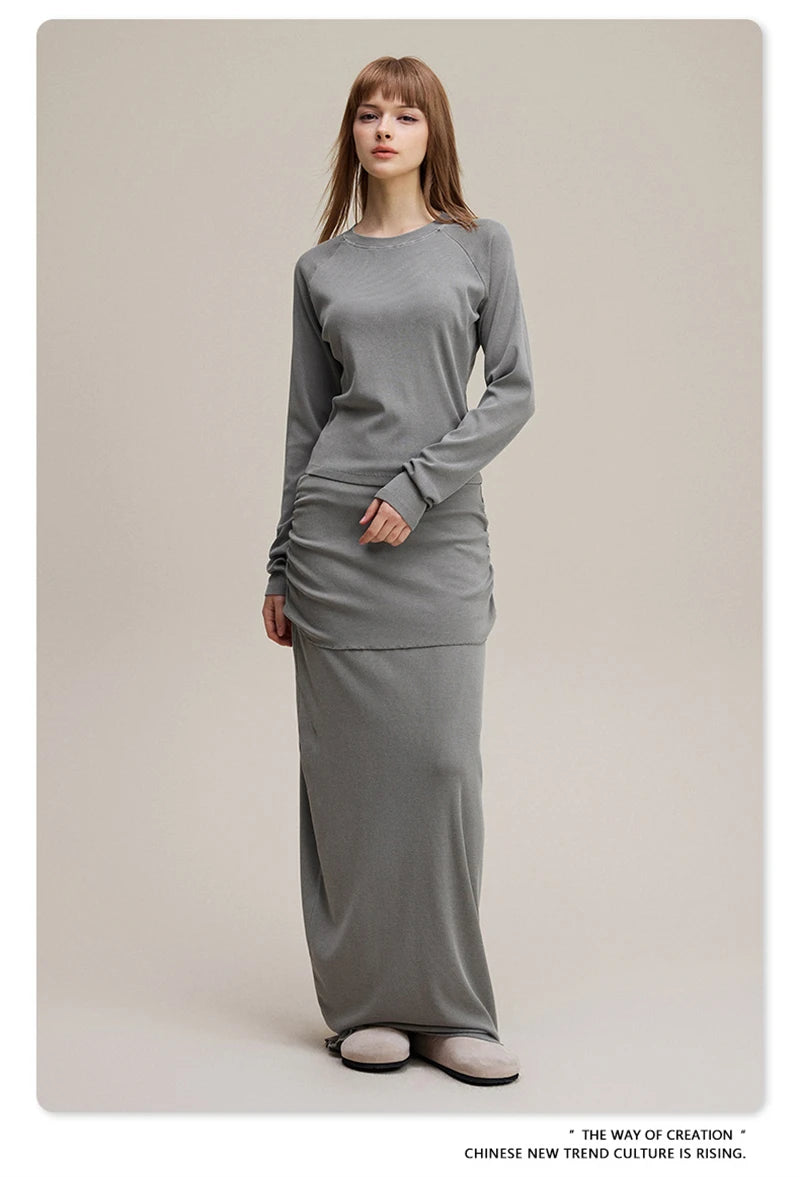 ZODF Sexy Autumn Washed 275gsm Full Sleeve T Shirt For Women Ladies Girls Slim Fit Distressed T-Shirts Tops HY1145