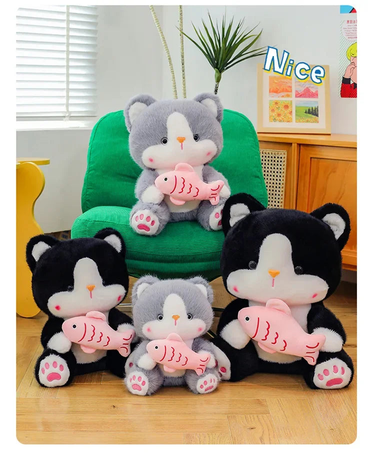 45cm Kawaii Stuffed Toys Lace Scarf Cat Plush Doll Fluffy Soft Cat Baby Doll Cute Cartoon Cat Stuffed Toy Home Decor Kid Gifts