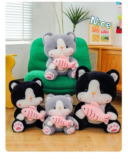 45cm Kawaii Stuffed Toys Lace Scarf Cat Plush Doll Fluffy Soft Cat Baby Doll Cute Cartoon Cat Stuffed Toy Home Decor Kid Gifts