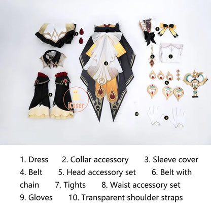 Genshin Impact Sandrone Cosplay Costume Wig Marionette Dress Headwear Eleven Fatui Harbingers Halloween Women Girls Role Play